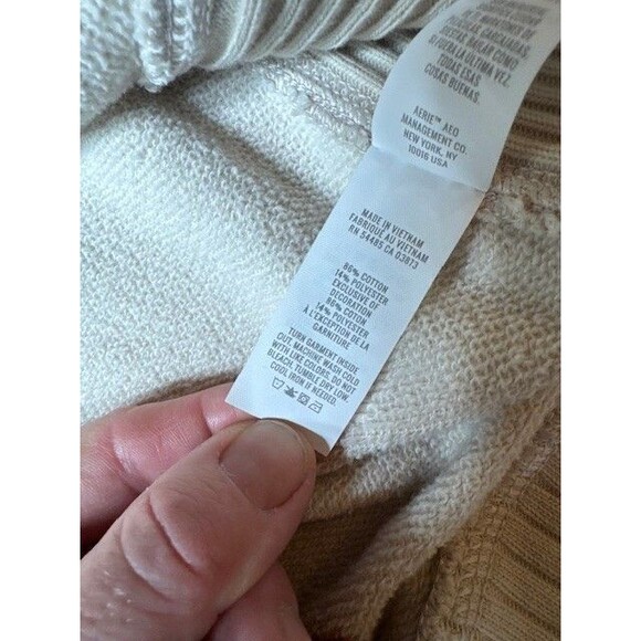 Aerie Down To Earth "CHEERS" Oversized Fleece Crew Sweatshirt Soft Oat SML EUC - Picture 5 of 7